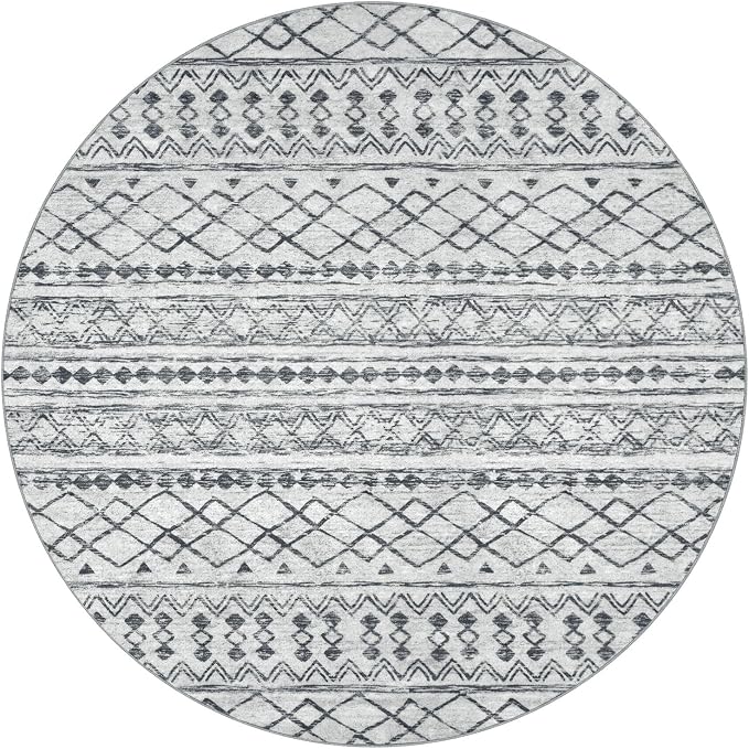 KUTA Boho Round Area Rugs 6Ft Grey Moroccan Circle Washable Rug Non-Slip - Image 8