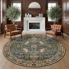 Washable Round Area Rugs 6ft for Living Room, Vintage Large Boho Floral Bird by HazoHaus