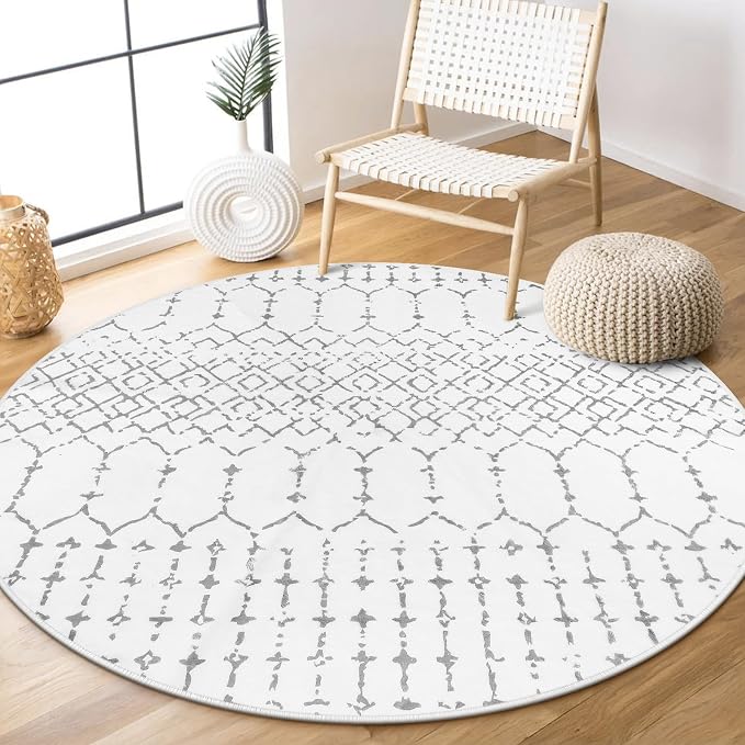Lahome Moroccan Round Rugs 4Ft Washable Non-Slip Small Round Area Rug by Lahome