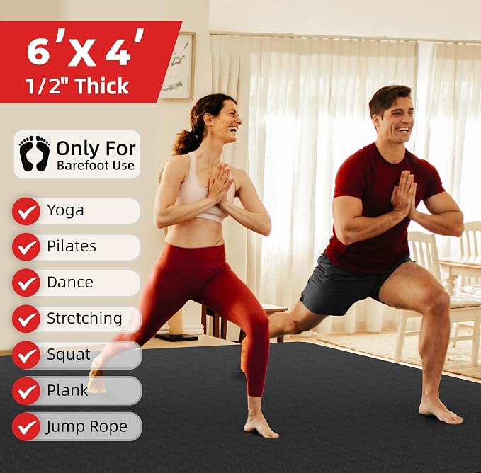 Extra Large Yoga Mat – 72"x48" or 78"x57", 1/4"–1/2" Thick Mat - Image 2