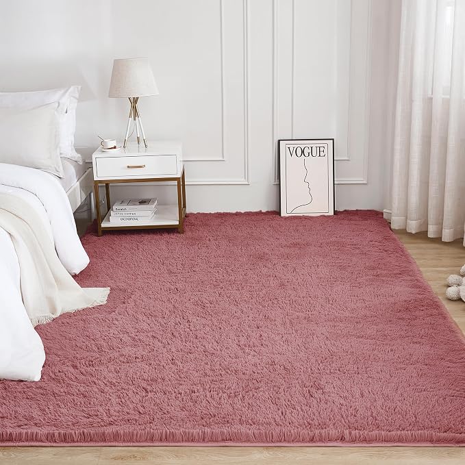Litanika 8x10 Shag Area Rug for Living Room Bedroom, Pea Pink High Pile Ultra - Image 2