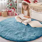 OLANLY Slate Blue Round Rugs for Bedroom by OLANLY