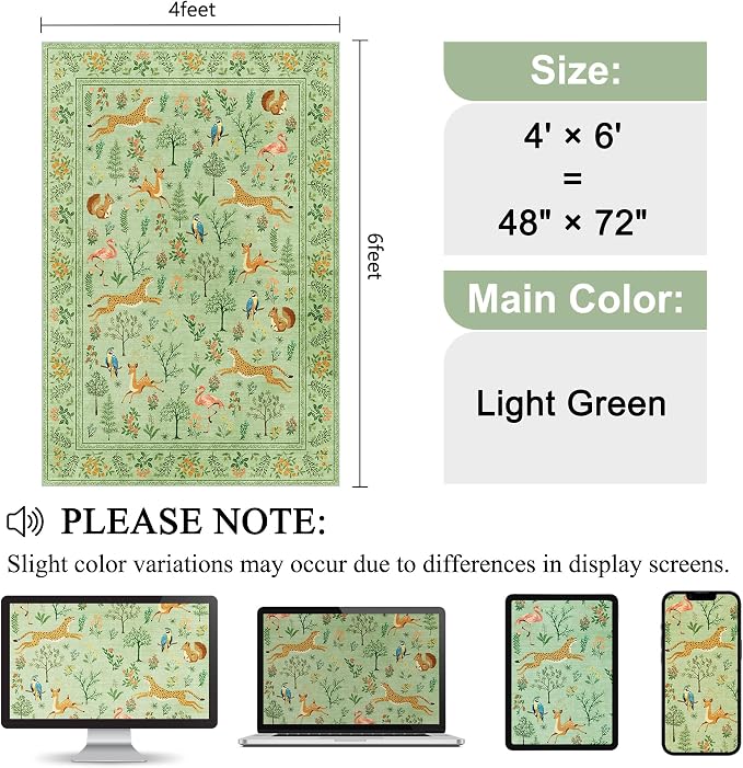 DUKINO 4x6 Rug, Washable Animal Area Rug - Image 2