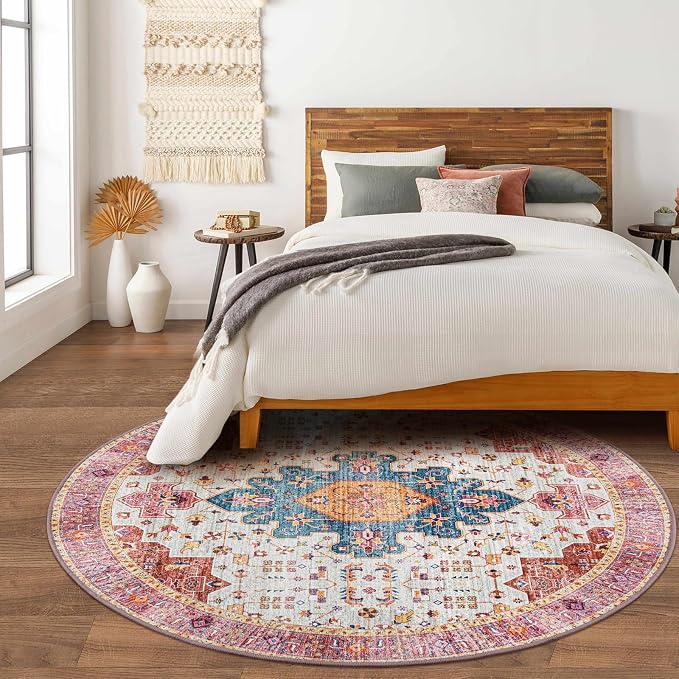 Moynesa Ultra-Thin Washable Round Rug - 6ft Pink Large Living Room Circle Area - Image 3