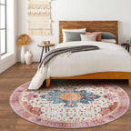 Moynesa Ultra-Thin Washable Round Rug - 6ft Pink Large Living Room Circle Area - Image 3