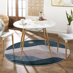 4ft Abstract Round Area Rug, Chic Faux Wool Washable Non-Slip Sun and Mountain - Image 2