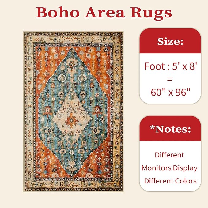 SERISSA 5x8 Area Rugs for Living Room, Large Washable Non-Slip Boho Rug - Image 7