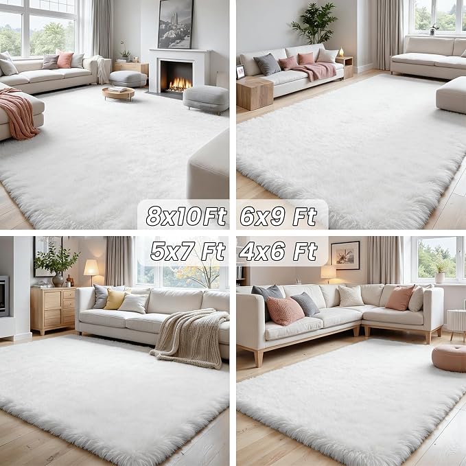5x7 Area Rugs for Living Room: Ultra Soft Fluffy Shag White Rug for Bedroom - Image 7