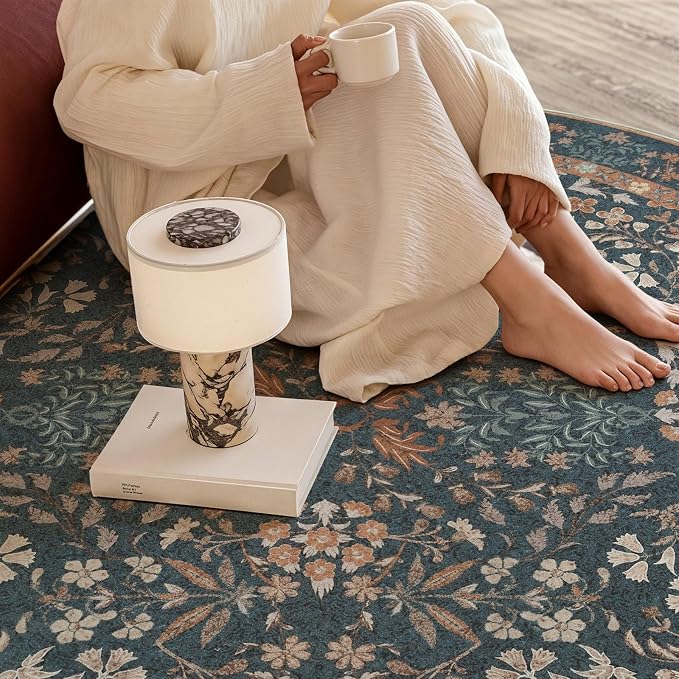 jinchan Zenith Round Rug 5ft Area Rug Soft 5'Round Floral Aesthetic Rug - Image 5