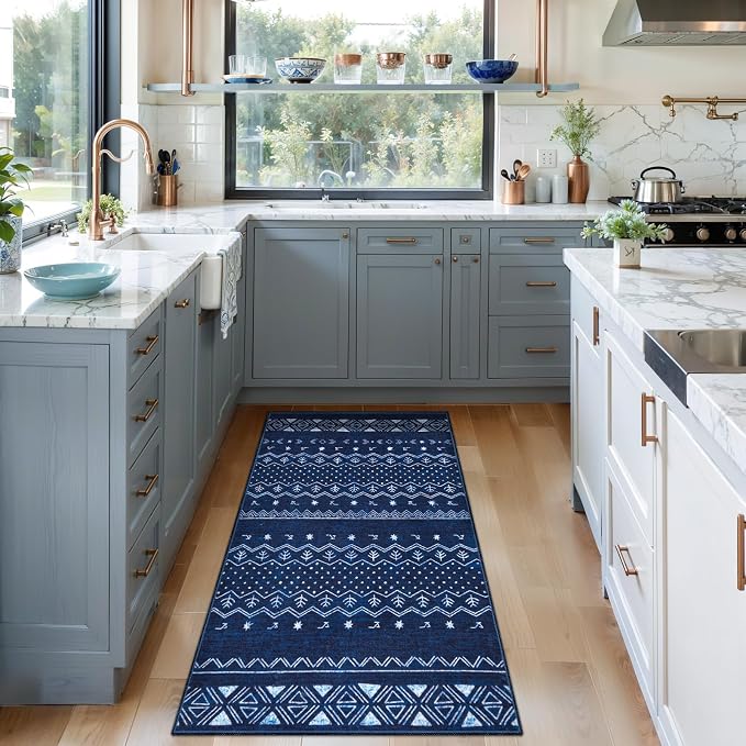 SERISSA 2x4 Rugs for Entryway, Washable Non-Slip Blue and White Small Runner Rug - Image 2