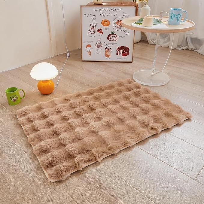Coffee Rabbit Plush Rug 2'x3', Fluffy Shaggy Area Rug - Image 4