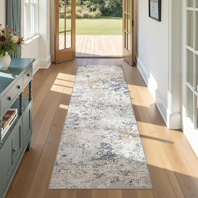 DMOYEST Washable Runner Rug for Hallway: 2x6 Neutral Modern Abstract Low Pile by DMOYEST