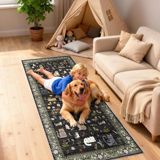 2x8 Washable Rug Runner, Non Slip Low Pile Hallway Cat Runner Rug, Stain - Image 5