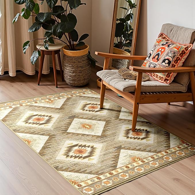 Area Rug 2x3 Rug Machine Washable Non-Slip Low Pile Print Pattern Western Rug - Image 9