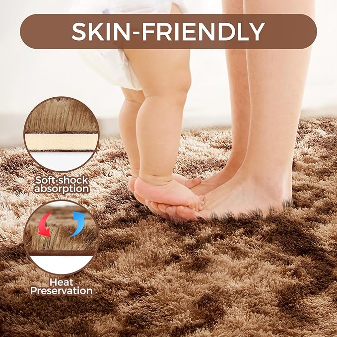 Ultra Soft Rug for Living Room, 8X10 Tie-Dyed Coffee Fluffy Shag Area Rug for - Image 4