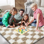 Checkered Area Rugs for Bedroom 5x8, Fluffy Beige and White Checkered Rug Fuzzy - Image 2
