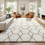 ONASAR 7x9 Area Rugs for Living Room Bedroom, Large Fluffy White and Beige by ONASAR