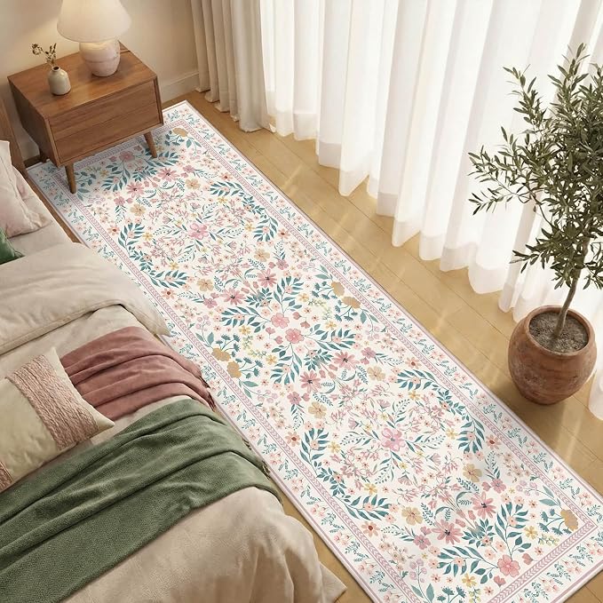 Rugxara 2'6" x 8' Floral Runner Rug, Washable Runners - Image 2