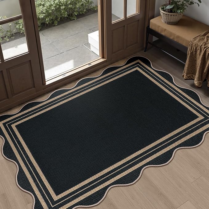 Easy Jute Black Front Door Mat, 2.6x4 Washable Entryway Rug Non Slip Small by LORWER