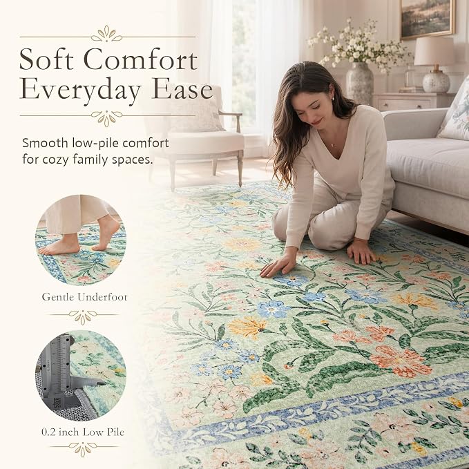 Wonnitar Machine Washable 5x7 Area Rug, Boho Floral Rugs - Image 4