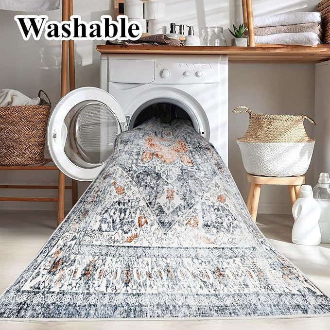 CHAMPLANT 5x7 Washable Thin Foldable Area Rug Gray Vintage Rug Traditional - Image 2