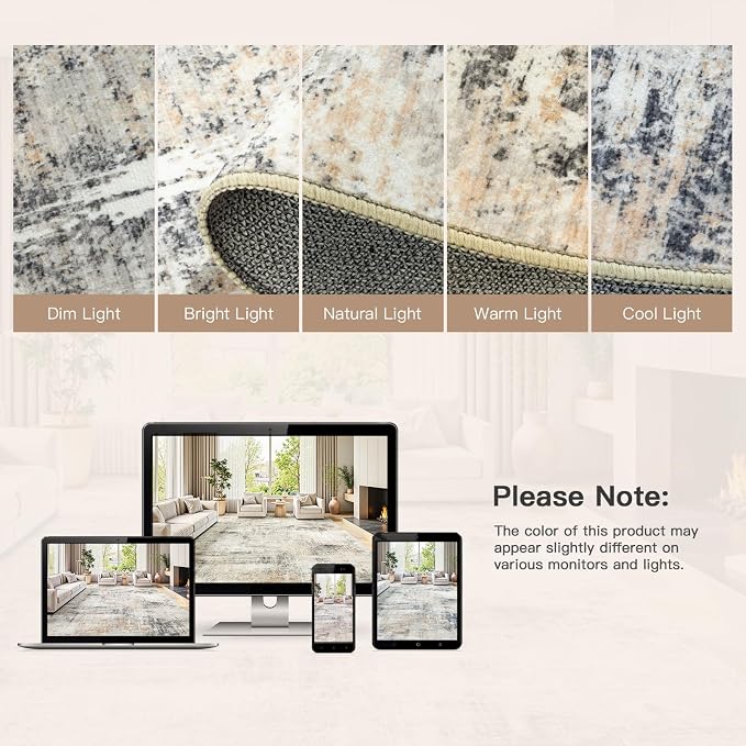 Lofus 5x8 Area Rug for Living Room, Neutral Modern Washable Carpet for Bedroom - Image 8