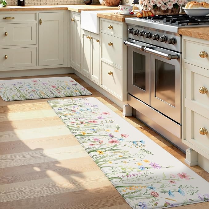 KIMODE Kitchen Mats Cushioned Anti Fatigue, Summer Farmhouse Flower Kitchen - Image 9