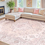 RELEANY Area Rugs 7'x10' Washable Non-Slip, Floral Vintage Distress Medallion by RELEANY