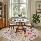 Round Area Rug for Living Room: 4 ft Floral Washable Circle Rug Soft Boho - Image 4