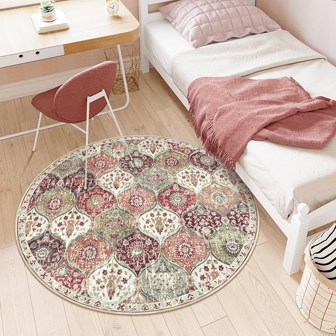 Lahome Moroccan Trellis Round Area Rugs, Washable Small Round Rug 3ft Non-Slip - Image 4