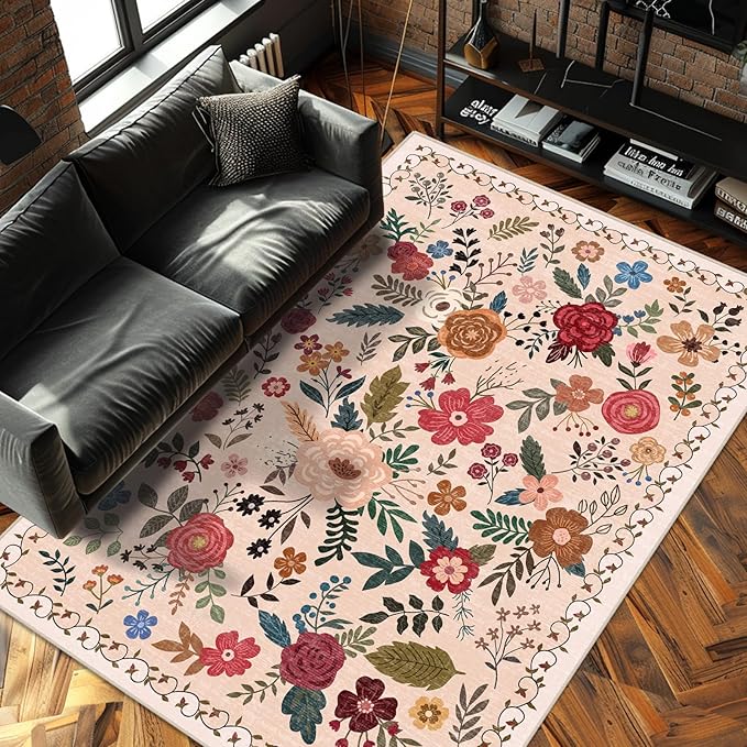 5x7 Area Rugs for Living Room Clearance Washable Boho Area Rug, Vintage Floral by Unknown