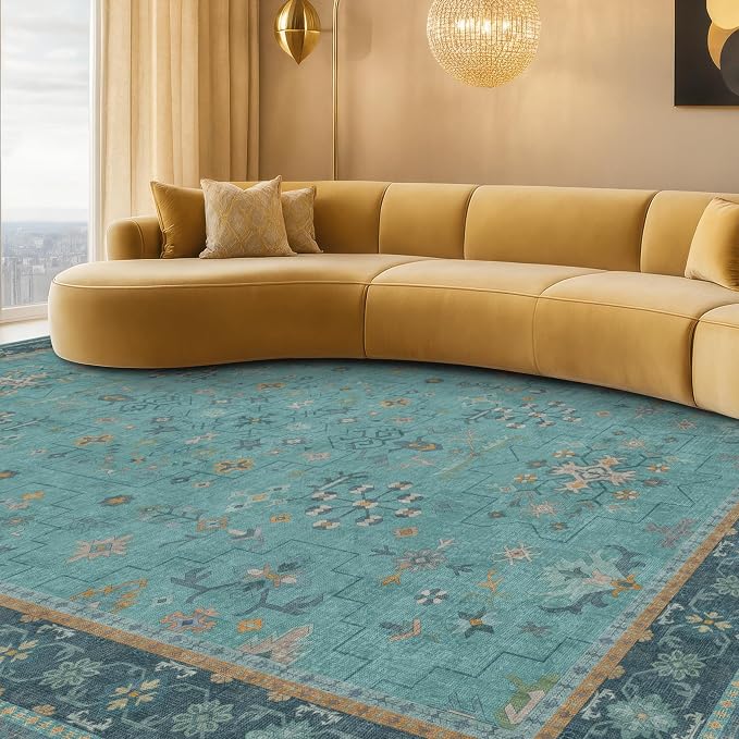 Large Boho 8x12 Teal Green Washable Living Room Rug - Image 9
