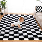 Super Soft Rug for Bedroom, 6x9 Ft Black and White Area Rug Classic Checkered by TOOHUB