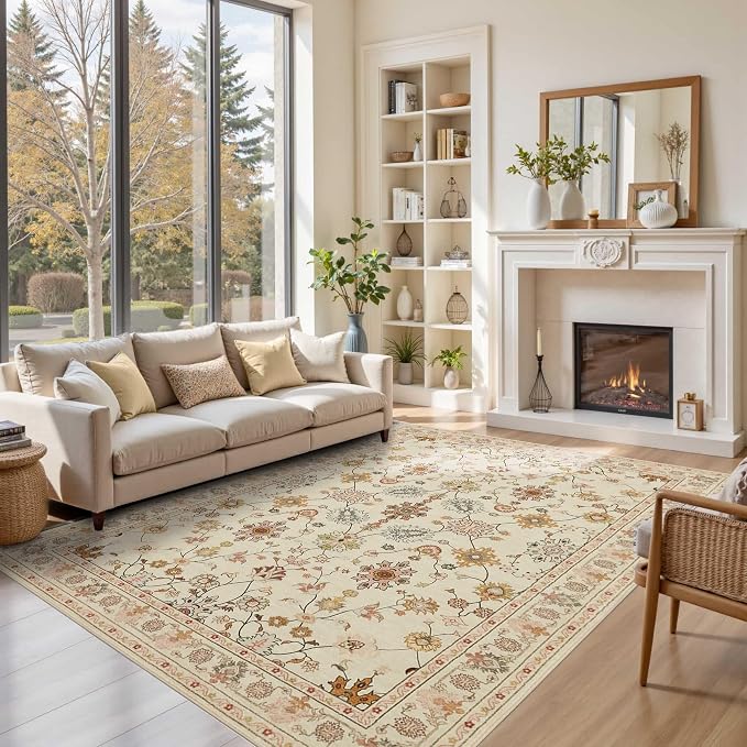 Rugxara Floral Rug for Living Room Bedroom, 6x9 Washable Rug, Vintage Boho Area by Rugxara