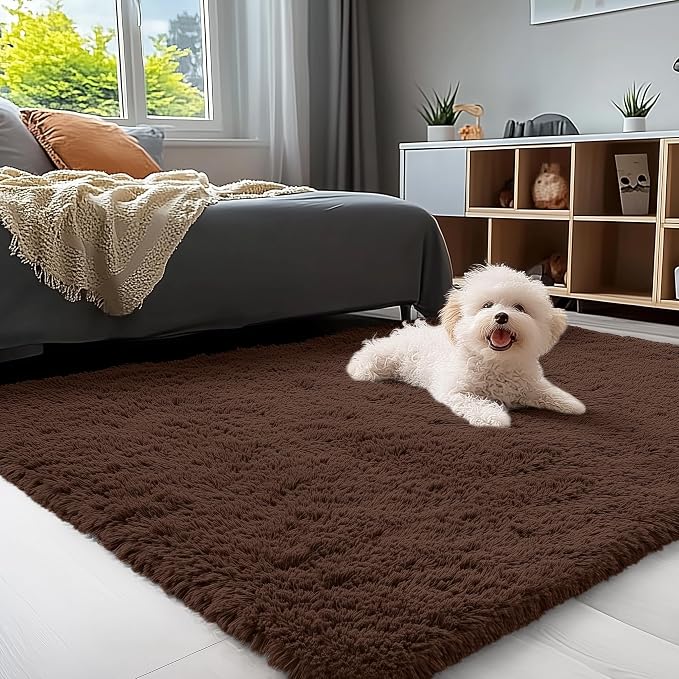 OLANLY 4x5 Machine Washable Accent Rug, Soft Fluffy Shaggy Area Rug by OLANLY