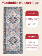 SERISSA Boho Washable Runner Rug, 2x6 Rug Non-Slip Vintage Blue Orange Hallway - Image 2