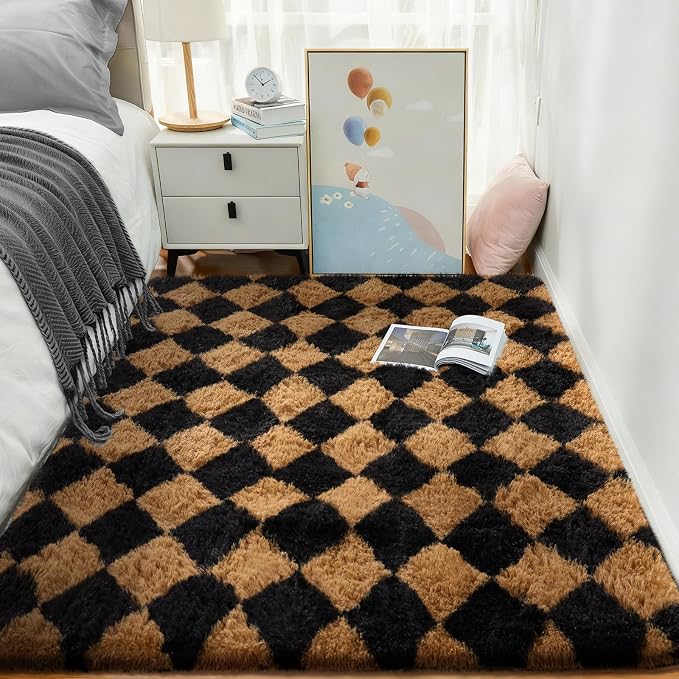 Ophanie Black & Beige Diamond Checkered Rugs - Image 5