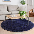 Dark Navy Round Rug 6Ft for Living Room Boys Bedroom, Fluffy Furry Fuzzy Plush - Image 3