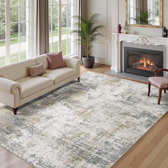 8x10 Area Rugs for Living Room, Abstract Neutral Large Washable Rug, Modern - Image 8