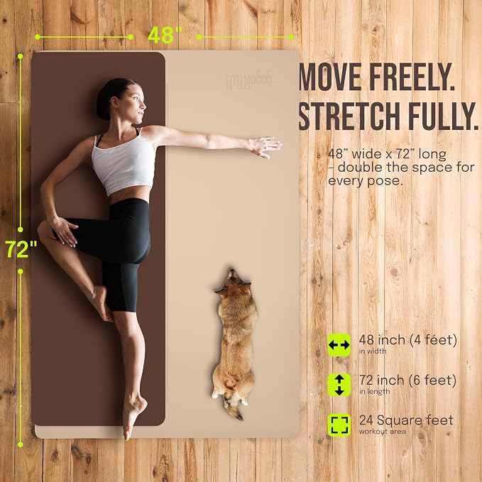 Gogokiwi Large Yoga Mat – 1/4" & 1/2" Thick Exercise Mats - Image 3