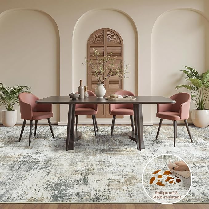 8x10 Area Rugs for Living Room, Abstract Neutral Large Washable Rug, Modern - Image 7