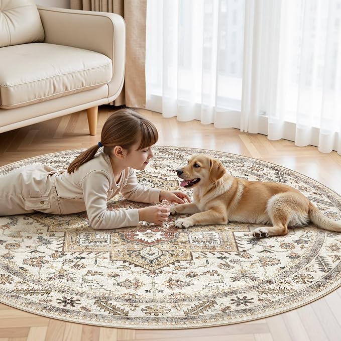 6ft Round Vintage Living Room Area Rug - Image 7
