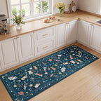 Unirea 2.6x8 Dark Blue Cat Runner Rug, Washable Non Slip Botanical Rug - Image 6