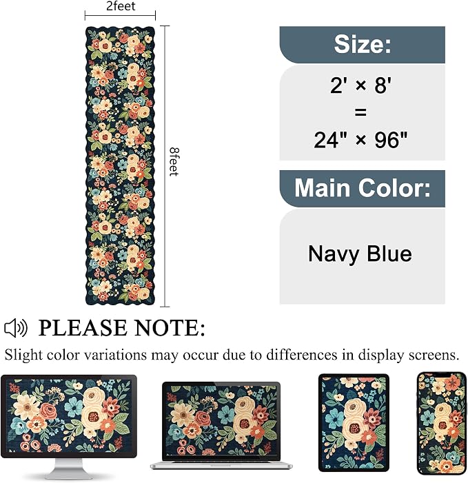DUKINO 2x8 Washable Runner Rug, Lightweight Soft Floral Hallway Rug Runner - Image 2