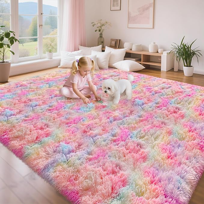 Soft Fluffy Area Rug 8x10 Plush Rainbow Rugs - Image 2