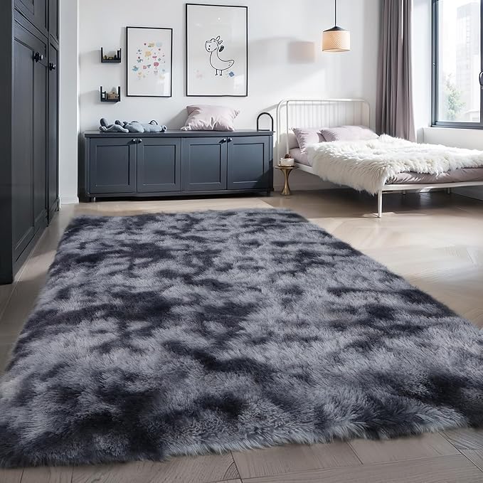 KICHOWUA 6x9 Dark Grey Fluffy Shag Rug - Image 6