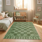 GarveeHome Moss Green Checkered Rug, Washable 3x5 Rug Non Slip - Image 2