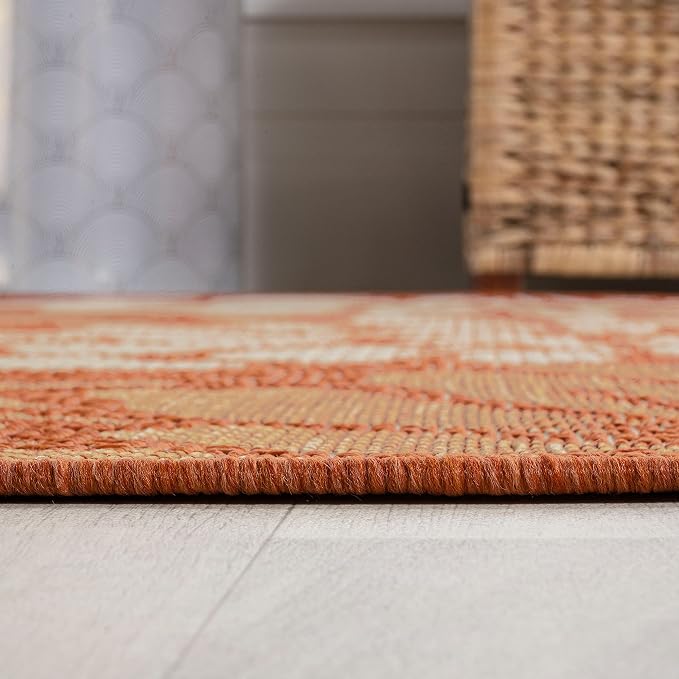 JONATHAN Y Floral Textured Weave Indoor Outdoor Runner Rug 2X10 Orange/Cream - Image 6