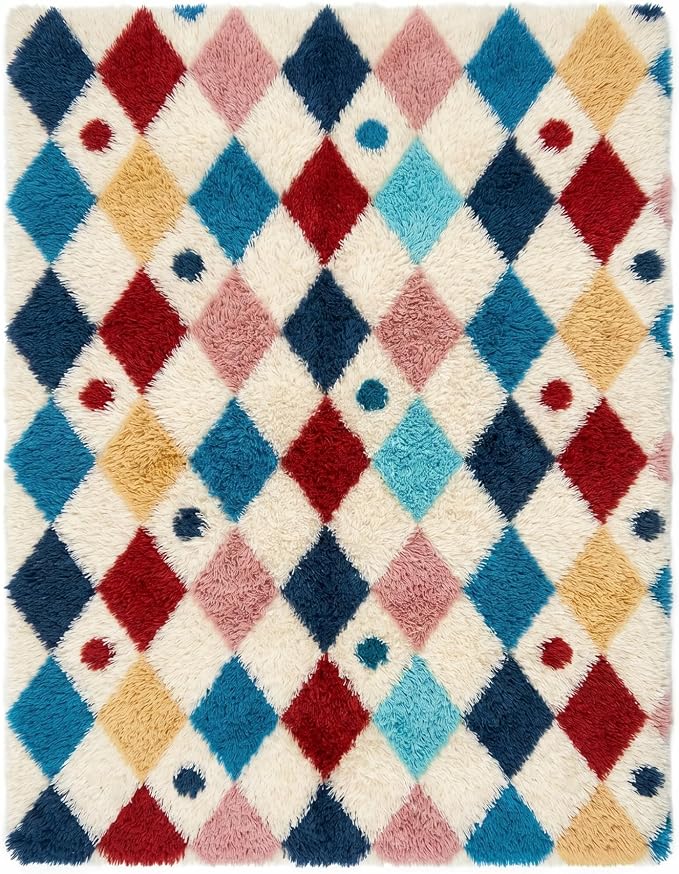 PureCozy Checkered Rug 4x6 Fluffy Shag Living Room Colorful Area Rug Modern - Image 7