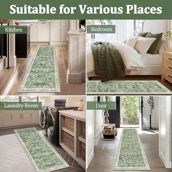 Yamaziot Washable Kitchen Rug Set of 2 – Non Slip Boho Floral Hallway Runner Rug - Image 7